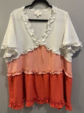 Oddy Tiered Colorful Ruffle V-Neck Blouse Size 1X